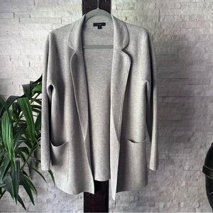 J. CREW Grey Wool Blend Open Front Knit Sweater Drop Pocket Blazer Oversized XS